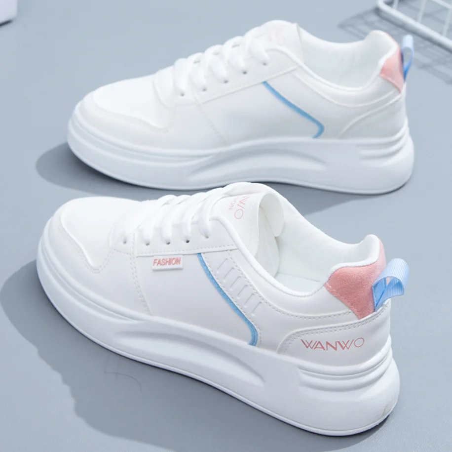 Женские кроссовки на плоской подошве белые кожаные женская обувь для бега