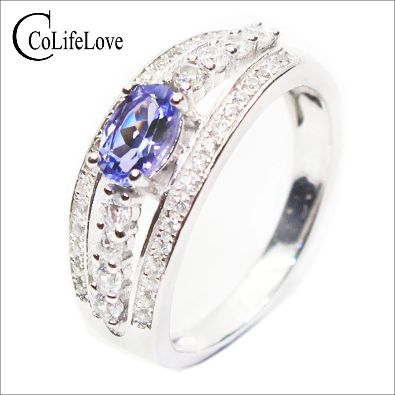 Кольцо из натурального танзанита 4 Х6 мм 0 5 карата серебро 925 пробы | Украшения и