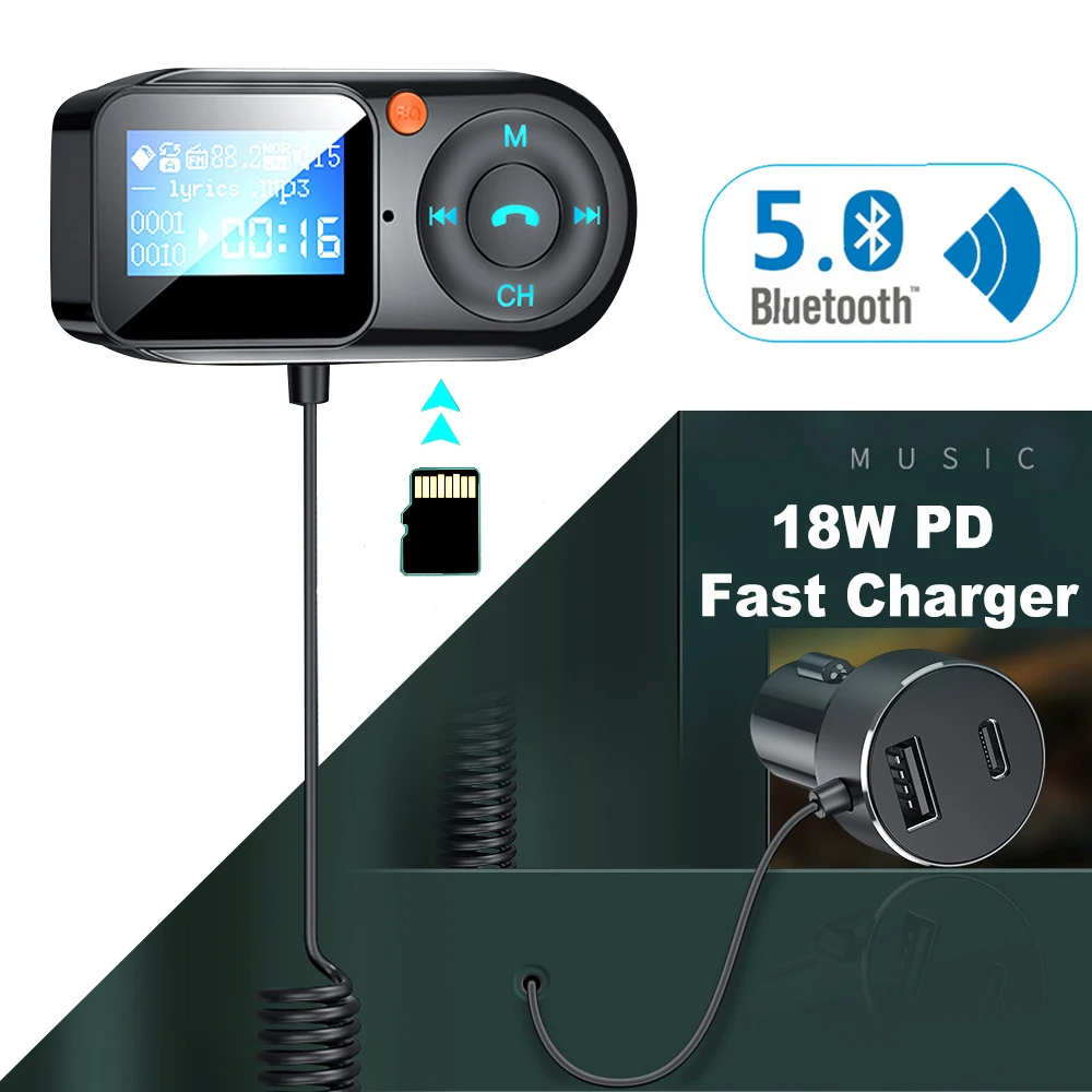 Bluetooth 5 0 комплект громкой связи FM передатчик аудио приемник для авто PD18W адаптер