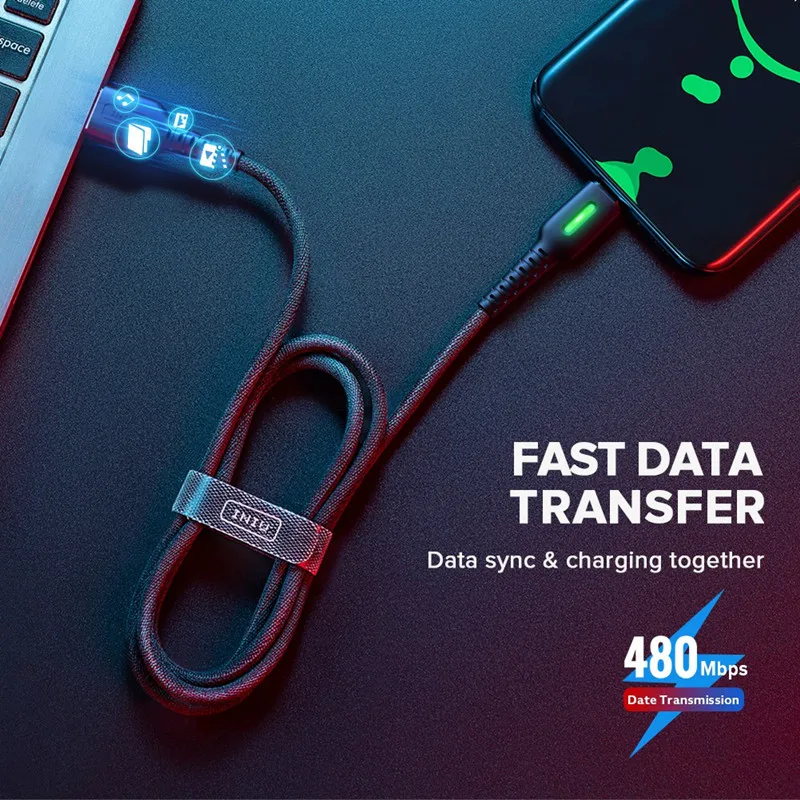 INIU 3 м светодиодный микро Тип usb C телефонный кабель Зарядное устройство микро usb для быстрой зарядки для samsung Xiaomi huawei Andriod Тип-C USB-C кабеля для передачи данных