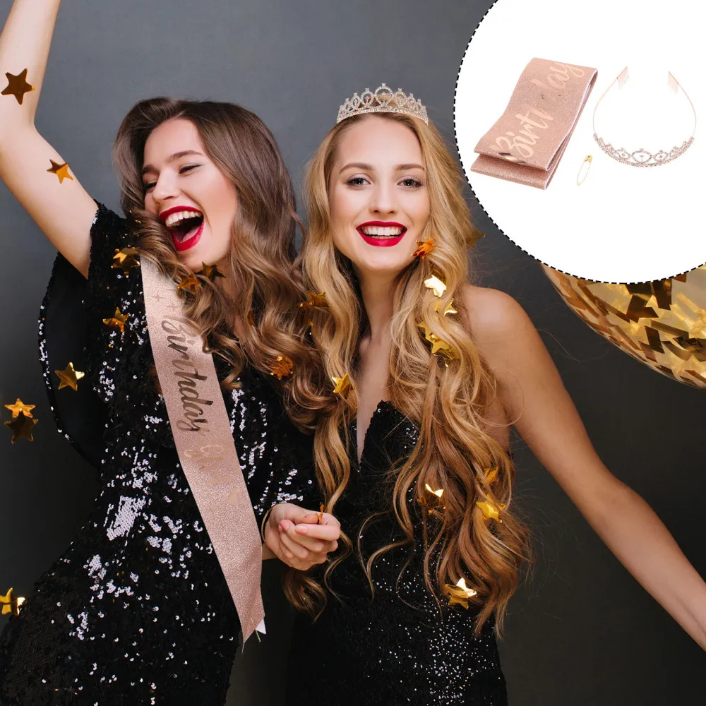 

1 Set of Creative Birthday Party Dressing Props Crown Hair Hoop Shoulder Strap