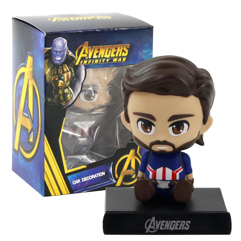 12cm with box Качающиеся головы Аниме Фигурка Мстители Капитан Америка человек паук Халк Телефон держатель в автомобиль ПВХ игрушки, куклы с коробкой - Цвет: 12cm with box