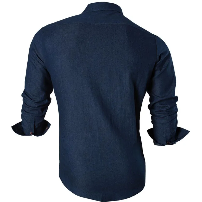 Sportrendy Vogue Men's Shirt Dress Casual Long Sleeve Slim Fit Fashion Shiny Stylish Denim Shirts JZS001 Navy
