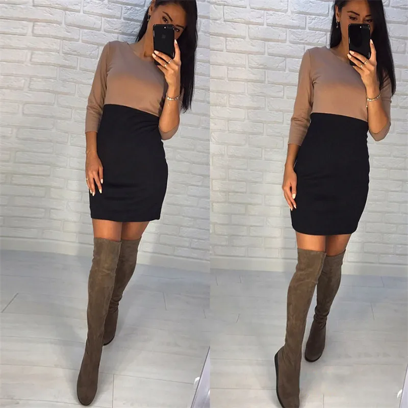 

Sexy Dresses For Women Party Dresses OL Pencil Dress Autumn Three Quarter Sleeve Bodycon Ladies Casual Slim Mini Dress