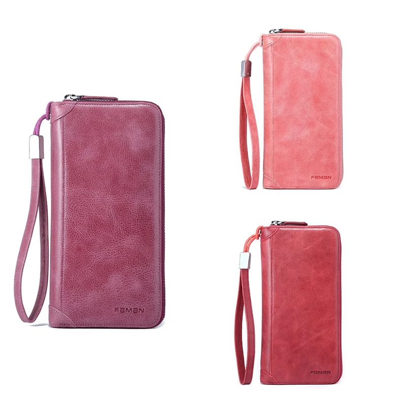 

FAMAN Женская Длинная кожаная вместительная простая сумка на молнии с несколькими отделениями для карт