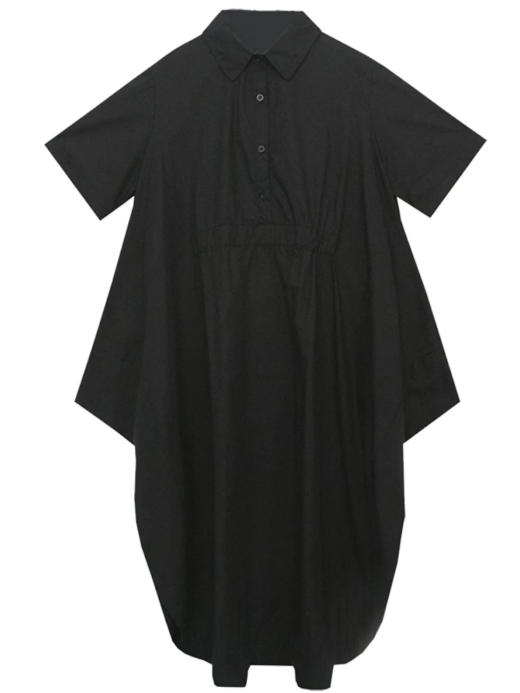 

SuperAen 2021 Summer Big Size Dress Women Fashion Irregular Dresses Lapel Short Sleeve Streetwear Black Dress