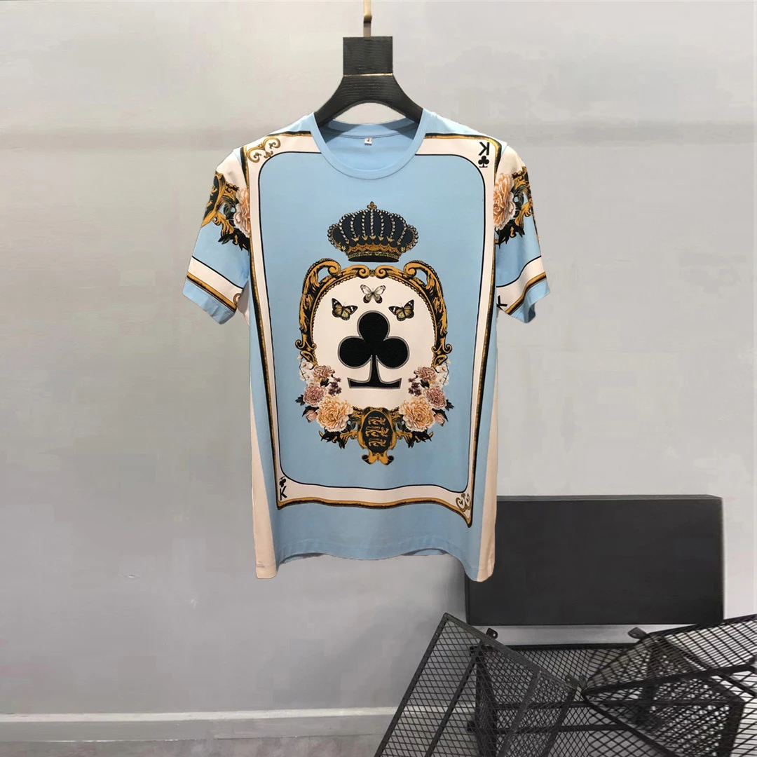 

Style Women/Men's Europe High quality Diaminds floral print T-shirts Top Fashion men casual cotton Tee B382