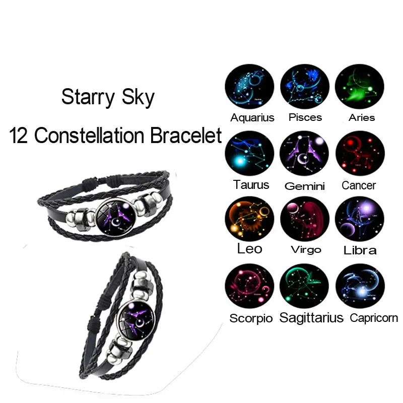 Новый светящийся браслет MAOKE с 12 созвездиями мужские браслеты 2018 модные кожаные