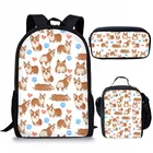 Комплект из рюкзака и сумки с принтом собаки корги, для мальчиков и девочек-подростков, для начальной школы