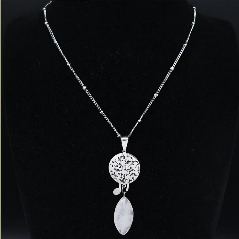 

2021 Fashion Pink Crystal Stainless Steel Necklace for Women Silver Color Note Statement Necklace Jewelry cadenas mujer N3703S02