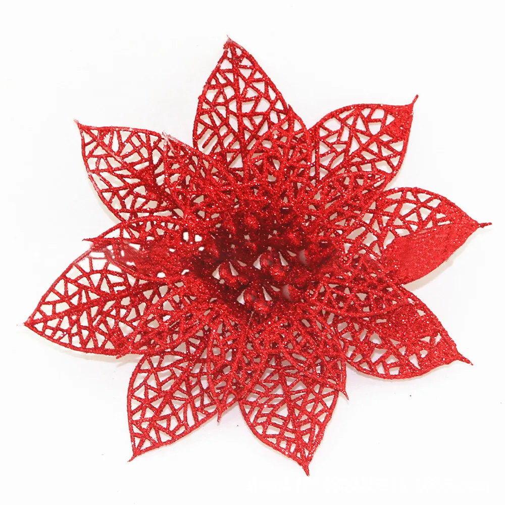 10 шт./компл. Рождественские цветы деревья Рождественский Декор с золотым блеском