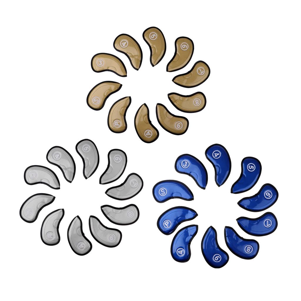 

10pcs Golf Iron Head Covers with Hook & Loop Closure Waterproof PU Leather Club Headcovers Protective Covers Golf Accessories