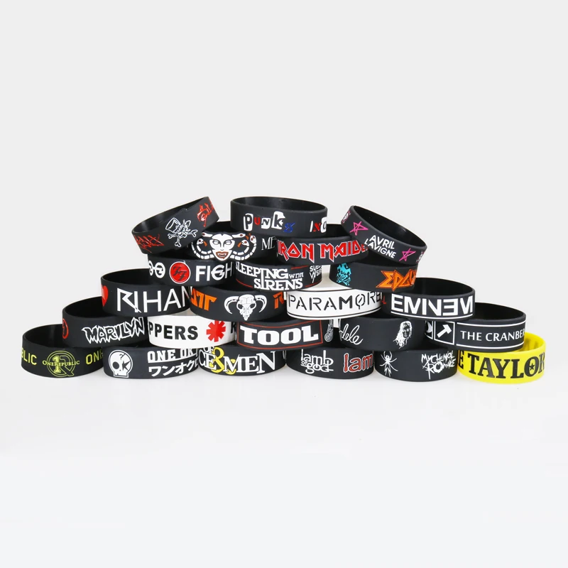 50 шт./лот рок браслеты силиконовые широкого размера панк и жесткие металлические