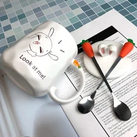 400ml creative cute rabbit mug cartoon cute spoon with lid stereo rabbit ears personalized home milk breakfast cup