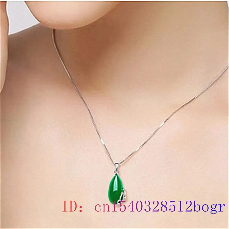 

Jade Water droplet Pendant Chinese Fashion Charm 925 Silver Natural Hetian Chalcedony Jewelry Amulet Necklace Gifts Women