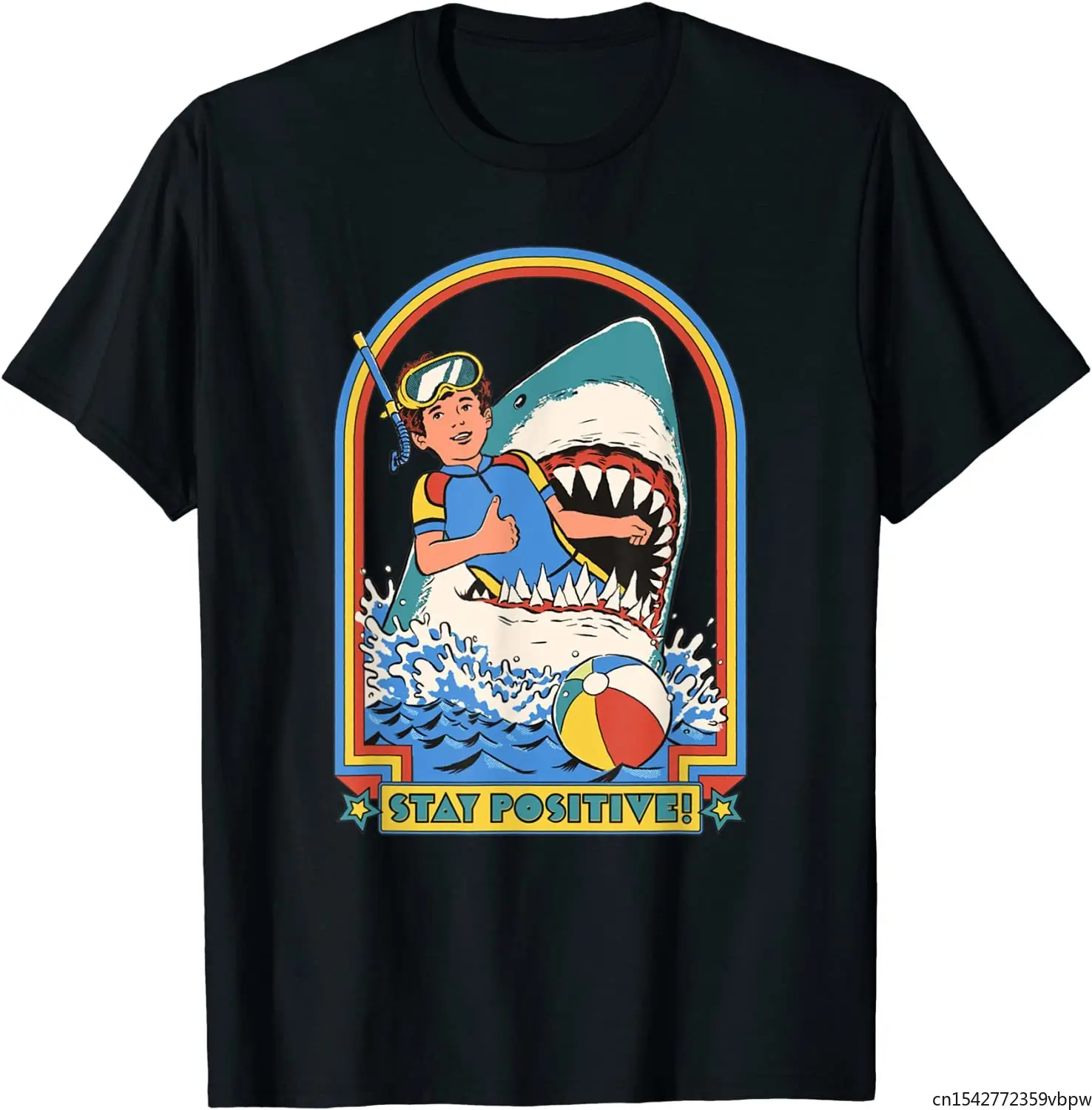 

Stay Positive Shark Attack Vintage Retro Comedy Funny T-Shirt Unisex Tee