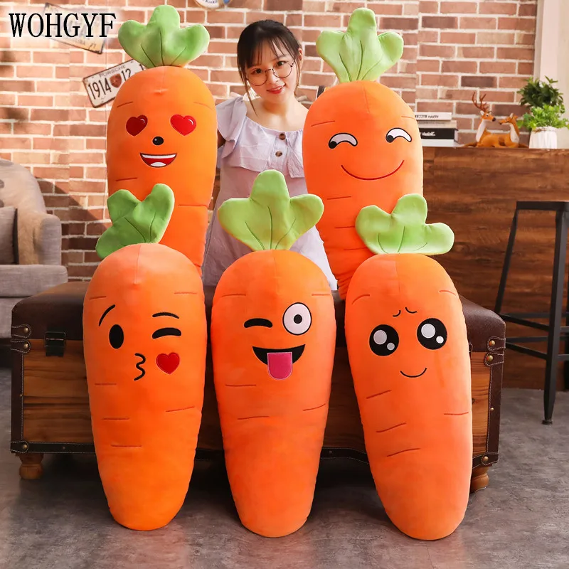 

1pc 45/70/90cm Cartoon Smile Carrot Plush Toy Cute Simulation Vegetable Pillow Stuffed Soft Dolls for Children Gift