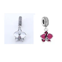 female papular jewelry white orchid pendant charm purple beads fits charms bracelets for woman sterling silver jewelry