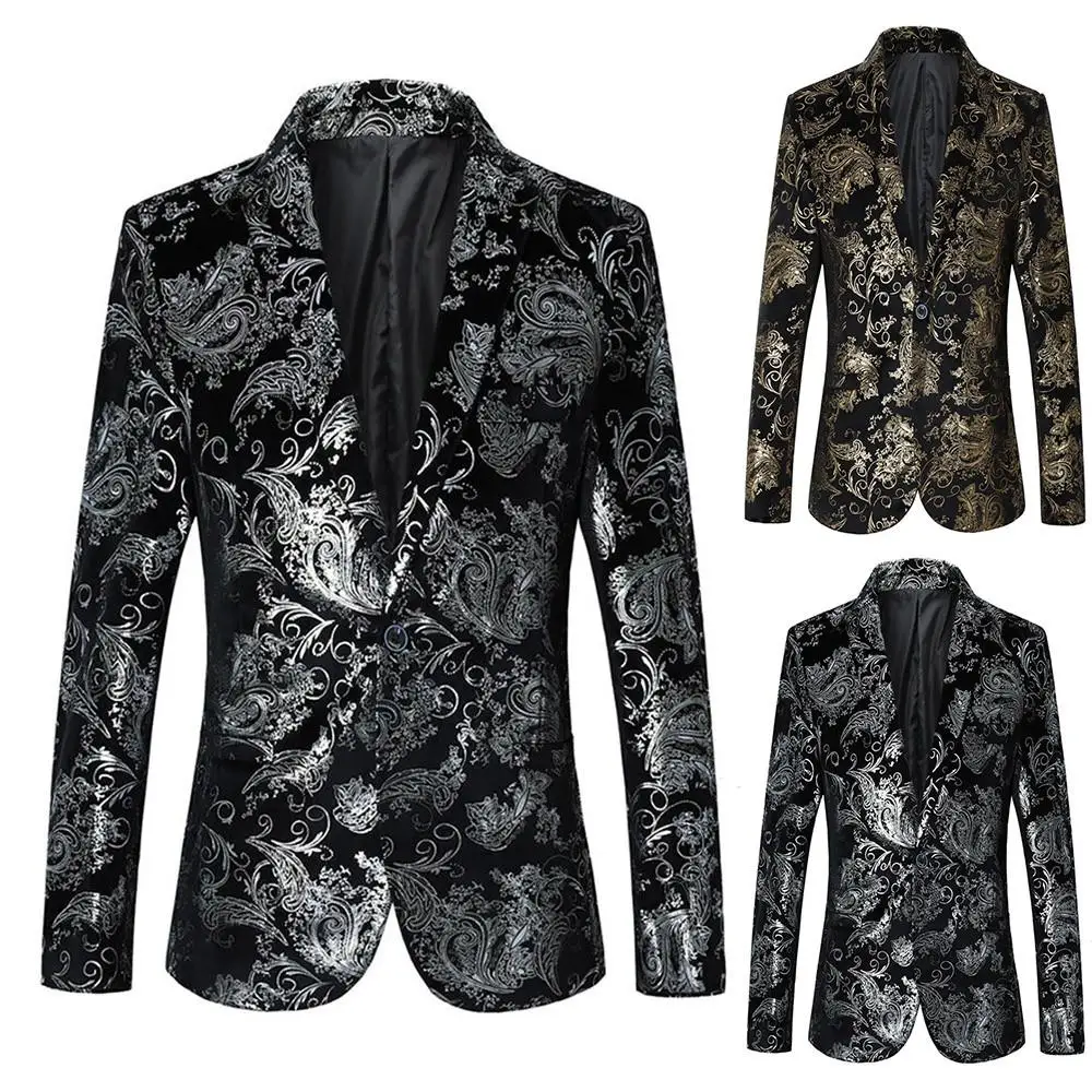 

Printed Men Turn Down Collar Blazer Male Formal Business Jacket Coats Mens Clothes