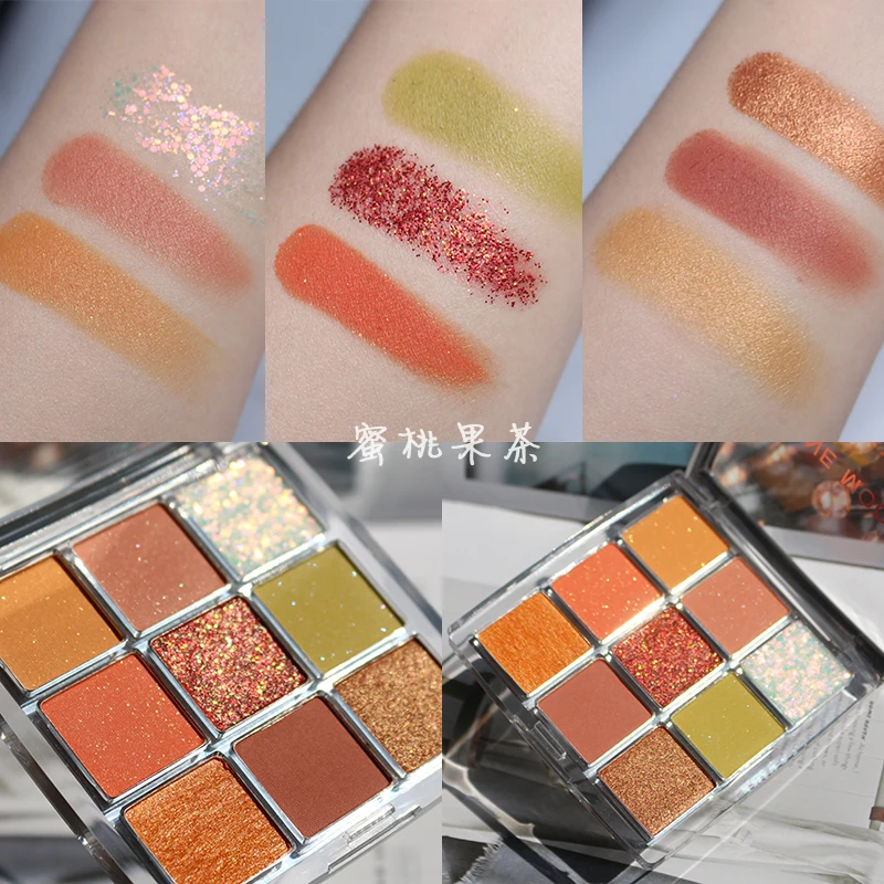 Матовые алмазные перламутровые блестящие тени для век палитра 9 цветов