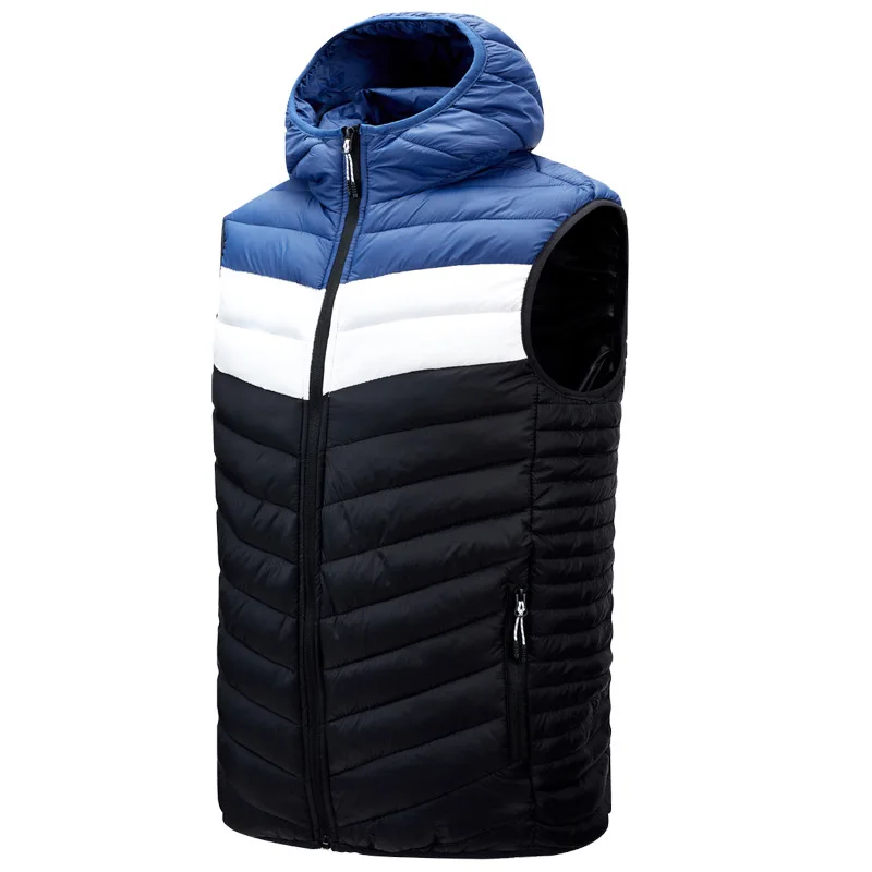 

2020 New Autumn Winter Vest Men Fashion Hooded Collar Windbreaker Mens Vest Patchwork Color Slim Fit Keep Warm Waistcoat M-4XL