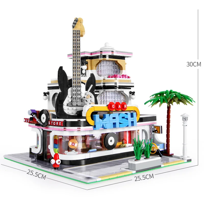 

2168pcs City Street View Series LED Light Guitar Shop Model Building Blocks MOC Creator Expert Bricks DIY Toy Gifts for Children