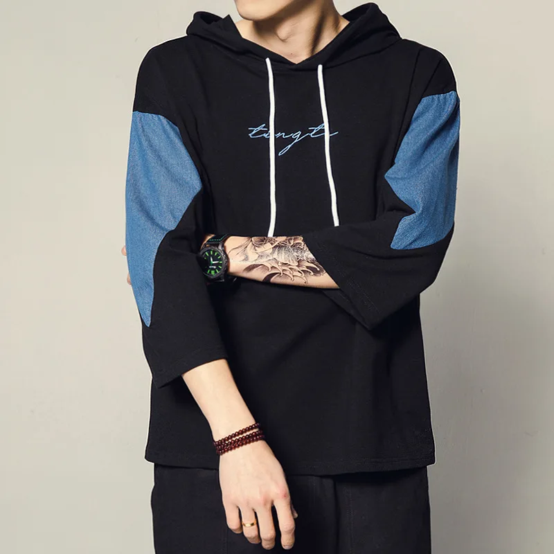 

Hoodies T Shirts Men New Fashion Youth Oversize Short-sleeved Hooded T-shirt Mens Loose Casual Color Contrast Simple Male Tshirt