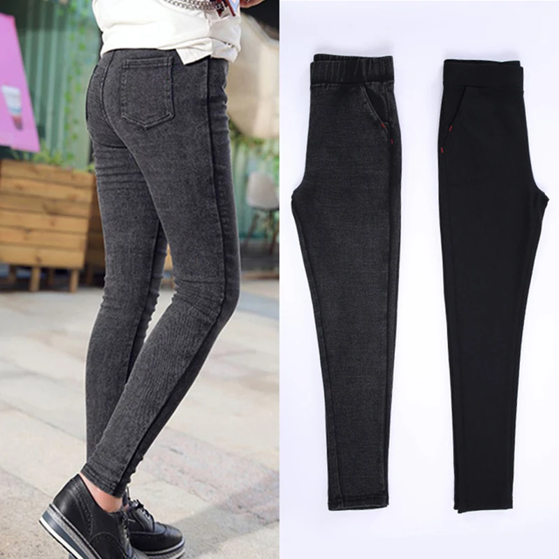 

New Girls Pants Spring Autumn Baby Jeans For Girls Kids Clothes Black Denim Elastic Waist Trousers Slim Casual Children's Jeans