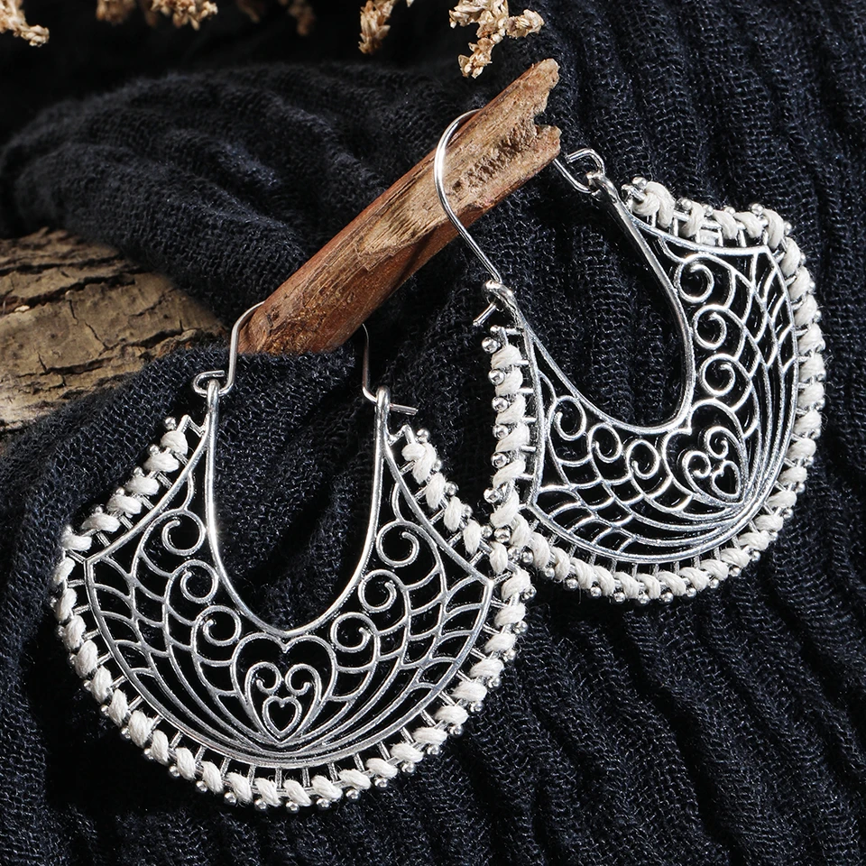 Женские Винтажные висячие серьги серебристого цвета бохо большие