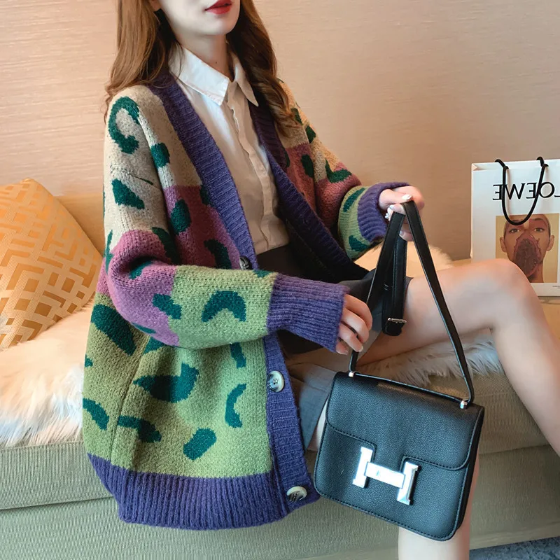 

cardigan women's autumn and winter clothes new foreign style net red sweet loose lazy wind V-neck knitted coat top