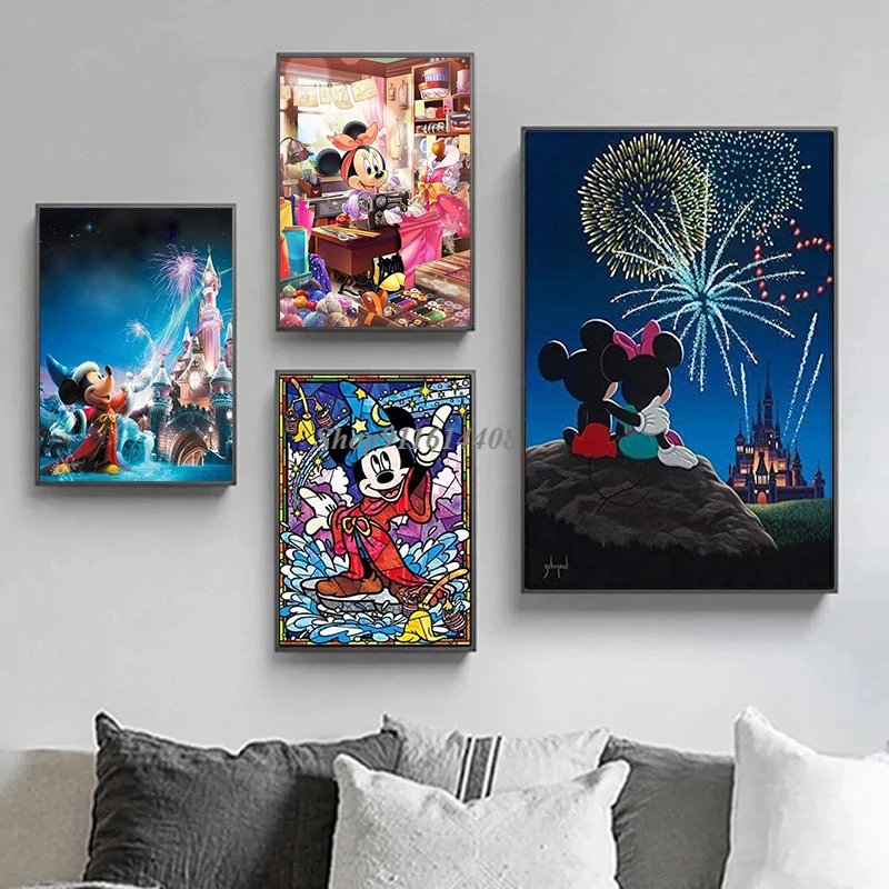 

Картина на холсте, постеры и принты диснеевских классических аниме Микки и Минни Маус, Настенная картина для детей, гостиной, домашний декор