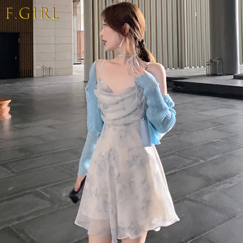 

2022 Sexy V-Neck Spaghetti Straps Floral Thin Chiffon Dress Women Summer Backless Elastic High Waist Party Club Mini Dresses