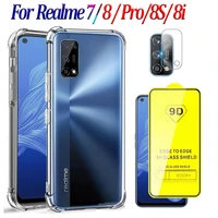 phone case for realme 7 8 pro realmi gt 7 5g case safety screen protector glass realme7 7pro shockproof silicone back cover realme 8i 8s c21 realmi 7 pro cases