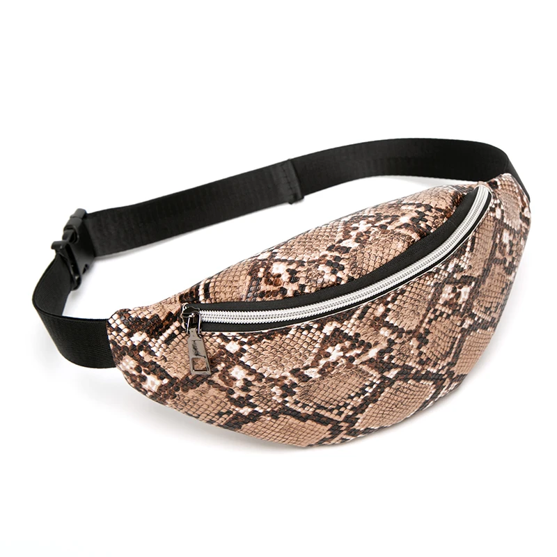 

2020 new fanny pack fashion snake pattern women's waist bag PU leather portable travel chest bag purse