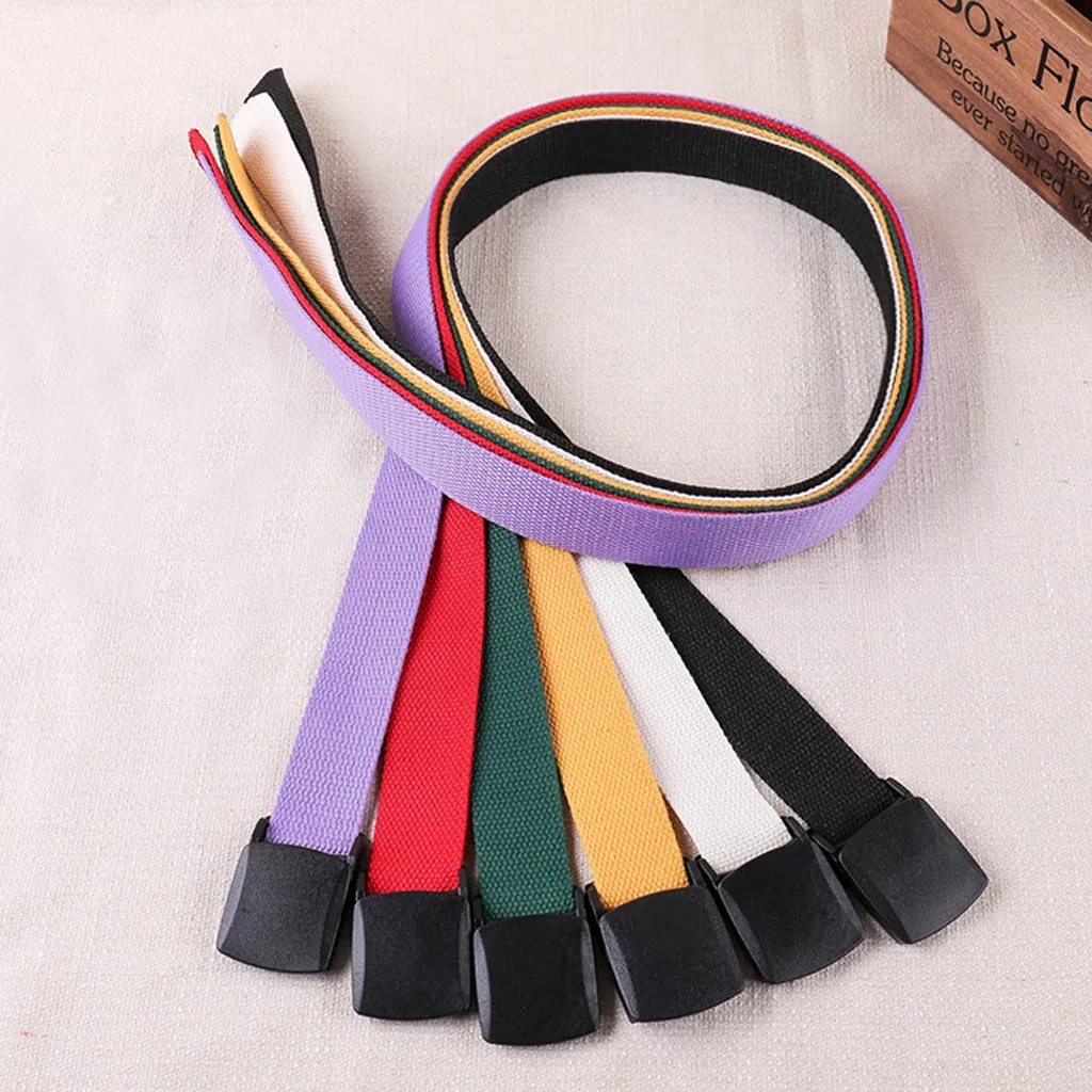 Женский Мужской ремень с пластиковой пряжкой простой однотонный холщовый модный