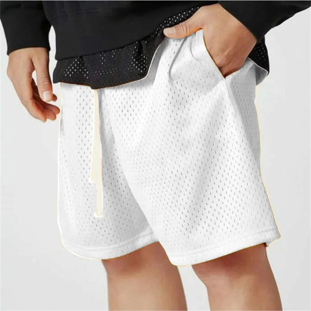 

Mens Jogger Shorts Solid Color Mesh Quick-Drying Breathable Casual Drawstring Sports Fashion Beach Swim Trunks Male Sweatpants