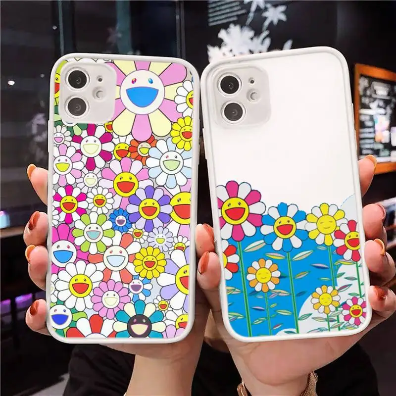 

Smiley Flower Phone Case Transparent Matte For IPhone 7 8 11 12 S Mini Pro X XS XR MAX Plus Cover Shell