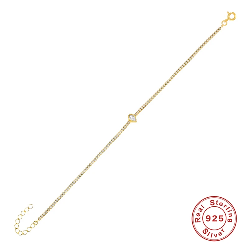 

KOJ Elegant Round Heart Crystals Chain Bracelets for Women Gold Bracelets 925 Sterling Silver Bracelet Fine Jewelry Armband 2021