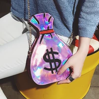 creative funny money shape laser shoulder bags women designer chains messenger crossbdoy bag luxury pu leather gold small purses
