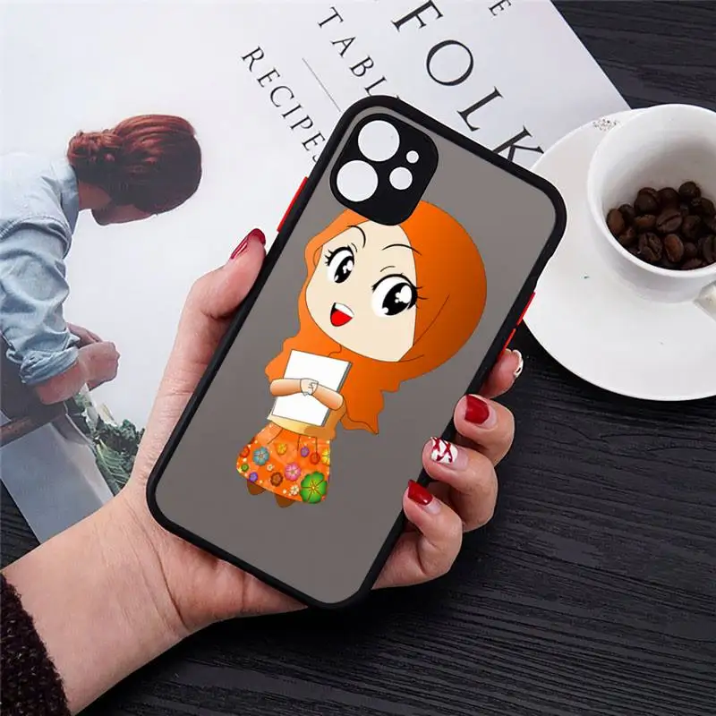 

Muslim girl cute cartoon Phone Case Transparent Matte for iPhone 7 8 11 12 s mini pro X XS XR MAX Plus cover funda