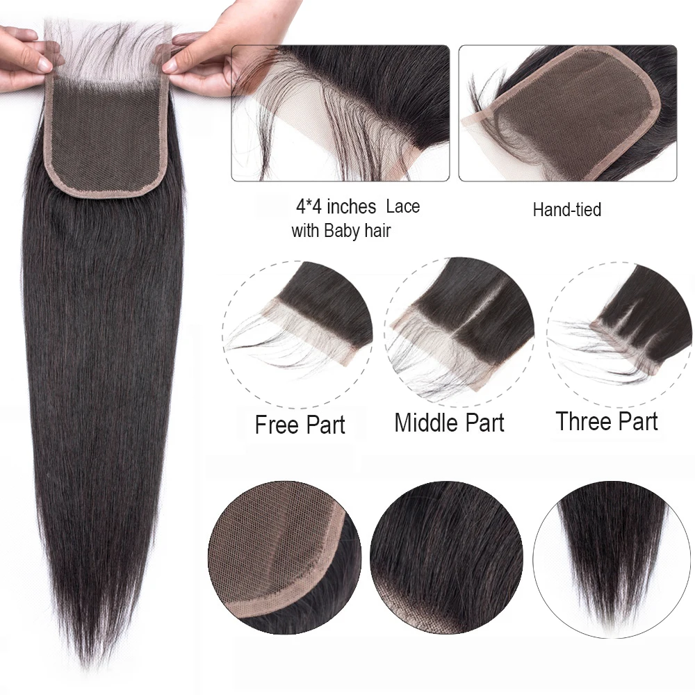 Virgo Straight Bundles With Closure Brazilian Hair Weave Human Extension | Шиньоны и парики