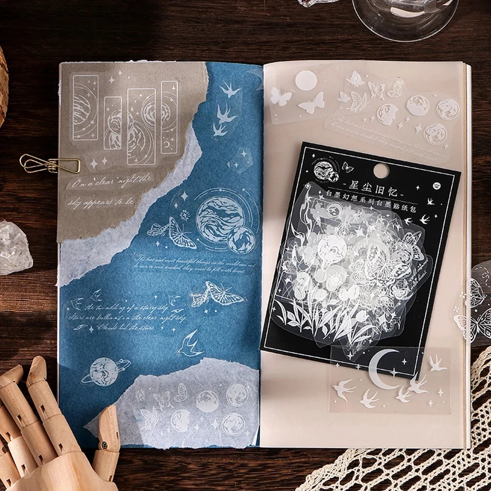

Vintage 30Pcs/Bag Moon Flowers Bowknot Butterfly PET Sticker DIY Diary Journal Decoration Sticker Album Scrapbooking Sticker