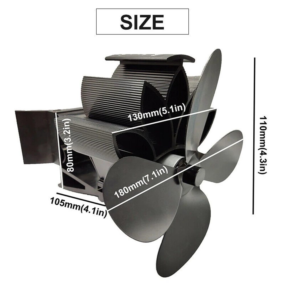 

Black Fireplace Heat 4 Blades Stove Fan Wall-Mounted Wood Log Burner Powered Efficient Heats Distribute Eco-Friendly Lower Noise