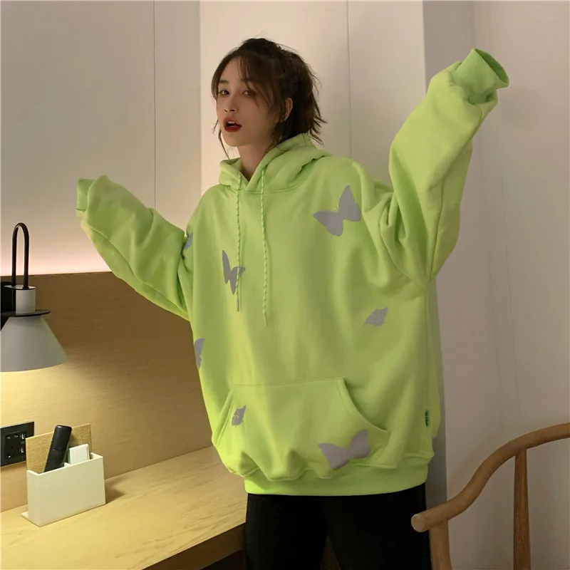 

Fluorescent Green Sweater Women'S New Velvet Thickening Hoodie