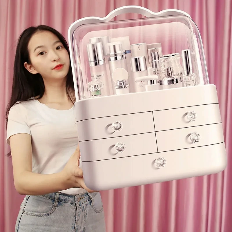 

2021 new cosmetics storage box dustproof large capacity home desktop dressing table lipstick skin care products shelf