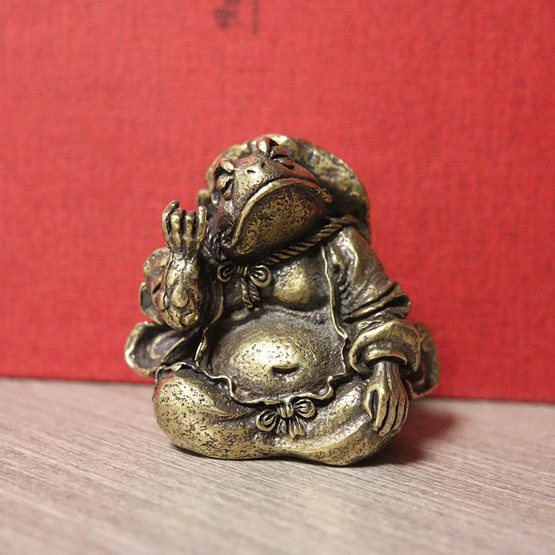 

Master Toad Statue Zen Ornament Tea Pet Chinese Classical Desktop Toy Decoration Crafts Vintage Brass Animal Figurines Miniature