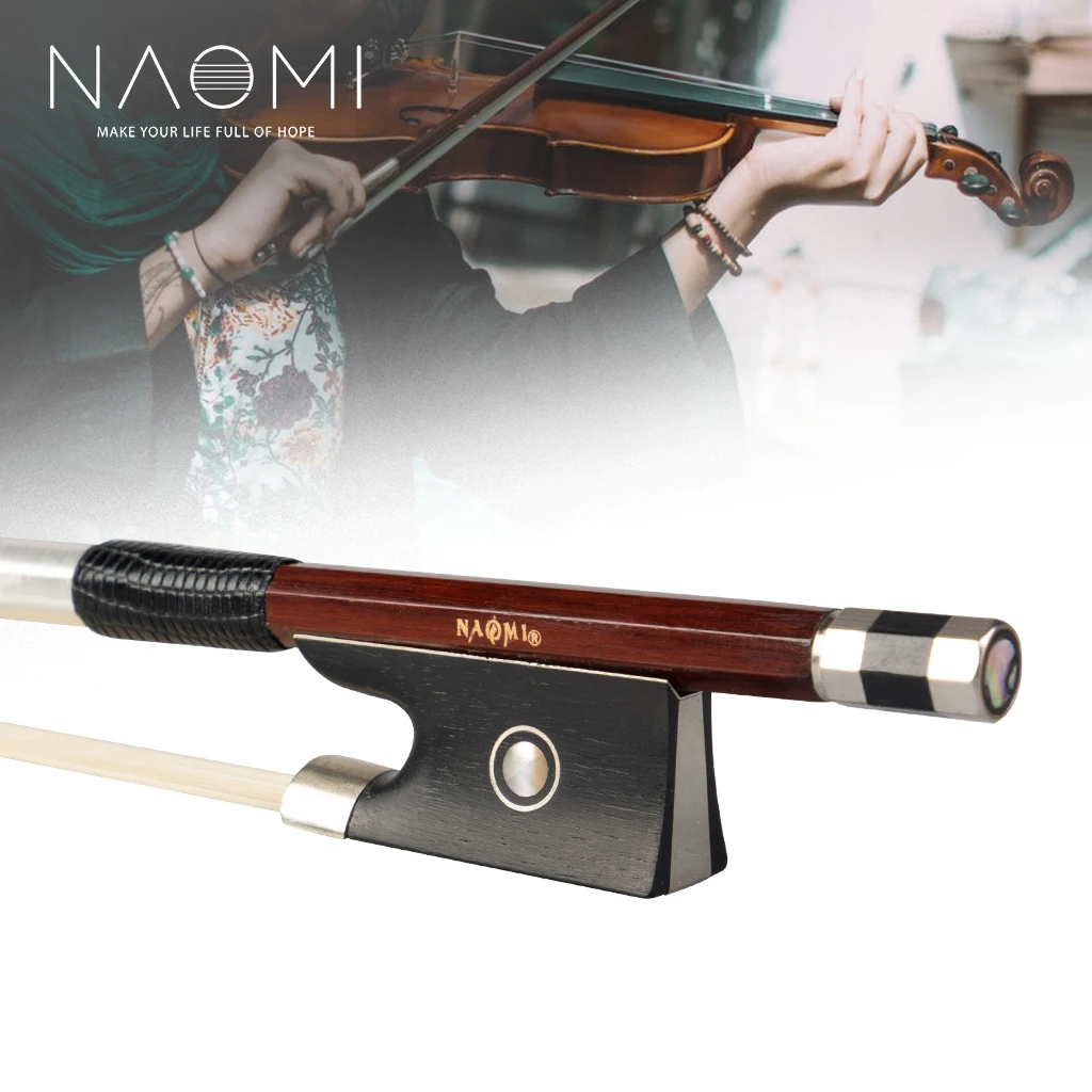 

NAOMI Brazilwood Bow Round Stick Lizard Skin Grip White Mongolia Horsehair Ebony Frog W/ Paris Eye Inlay Student Bow