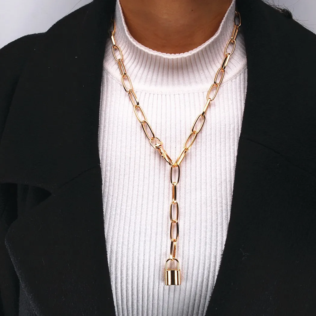 

2020 Creative Simple Chain Padlock Necklace Stylish Long Necklace for Unisex Man Women Jewelry Dropshipping