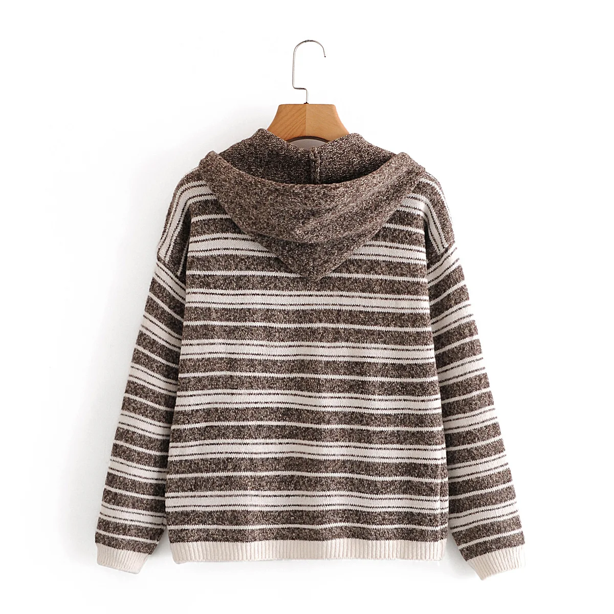 

2020 Elegant Autumn Striped Sweaters Jumper Winter Long Sleeve Pullovers Tops Knitwear Women Hooded Knitted Sweater