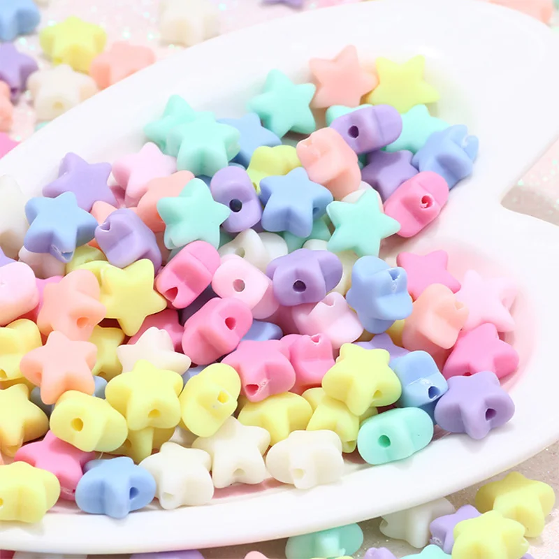 бижутерия Матовые акриловые бусины 50 шт./лот с цветными сердечками и звездами